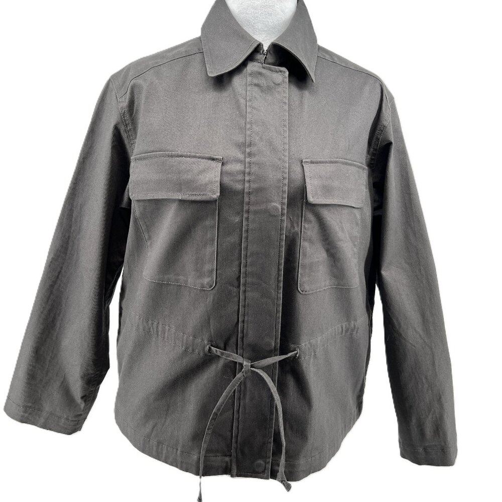 UNIQLO Women's Gray Utility drawstring cropped trench coat Jacket Sz M 97%Cotton